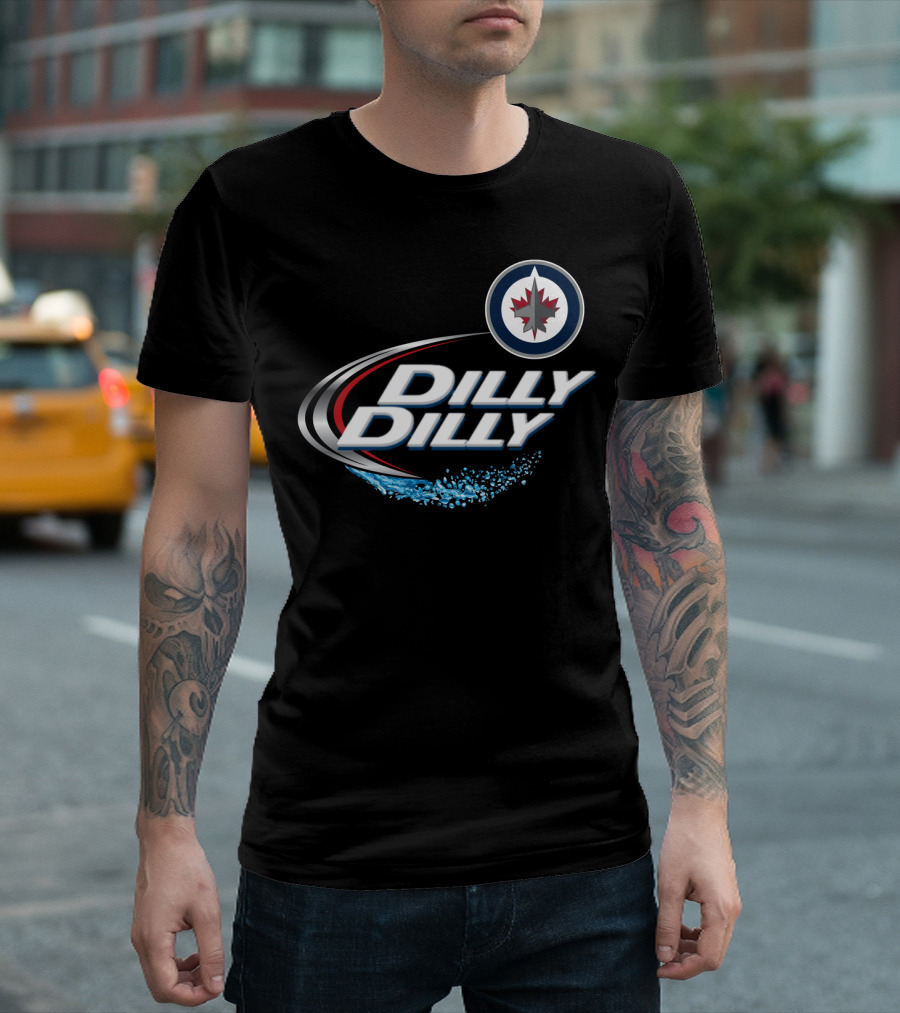 Winnipeg Jets Dilly Dilly Hockey Fan Slogan with Team Logo and Ice Splash T-Shirt