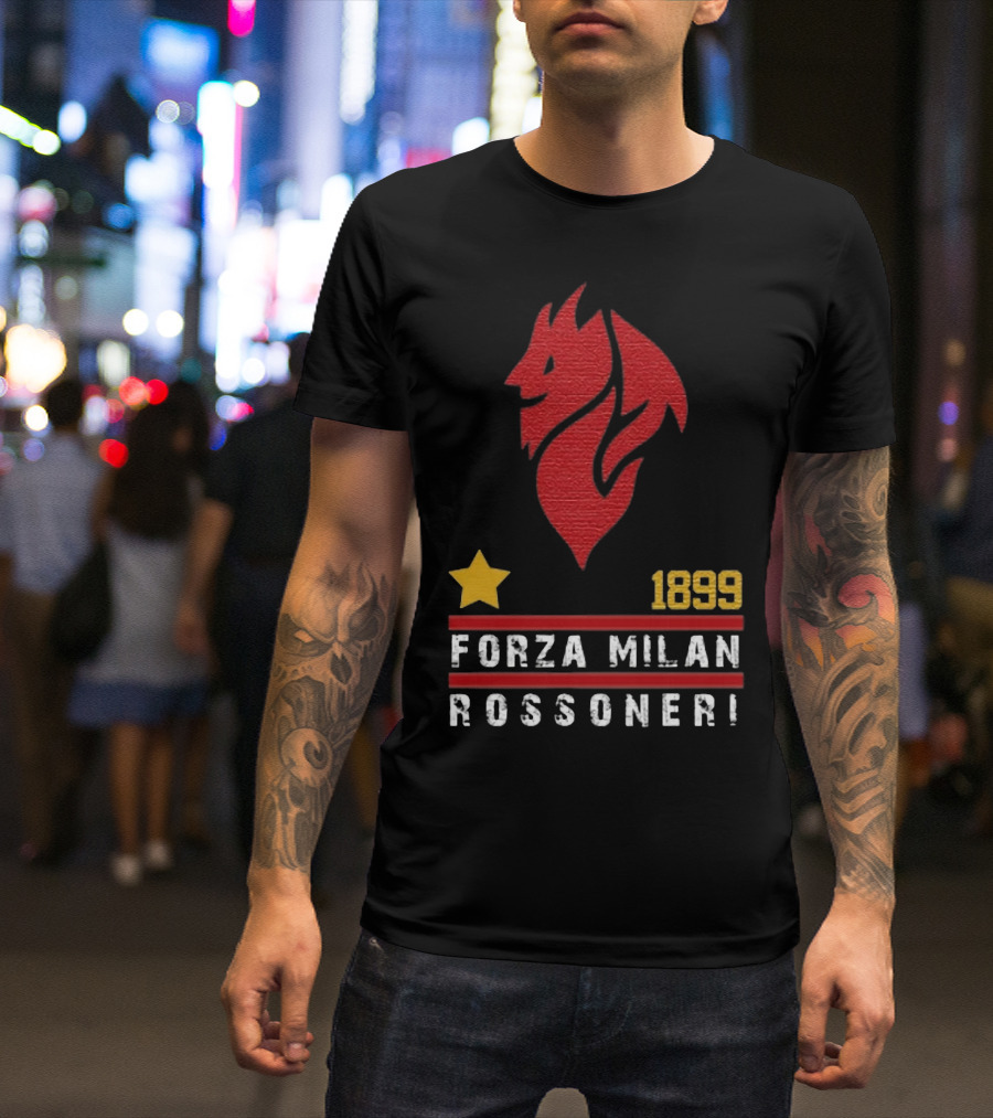 1899 Forza Milan Rossoner Symbol With Star And Red Lion Head Emblem T-Shirt