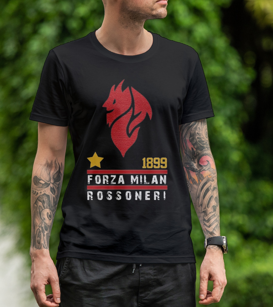 1899 Forza Milan Rossoner Symbol With Star And Red Lion Head Emblem T-Shirt