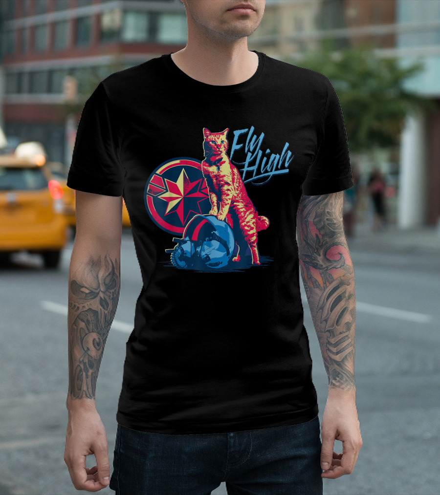 Captain Marvel Goose Fly High Star Emblem Pilot Helmet T-Shirt