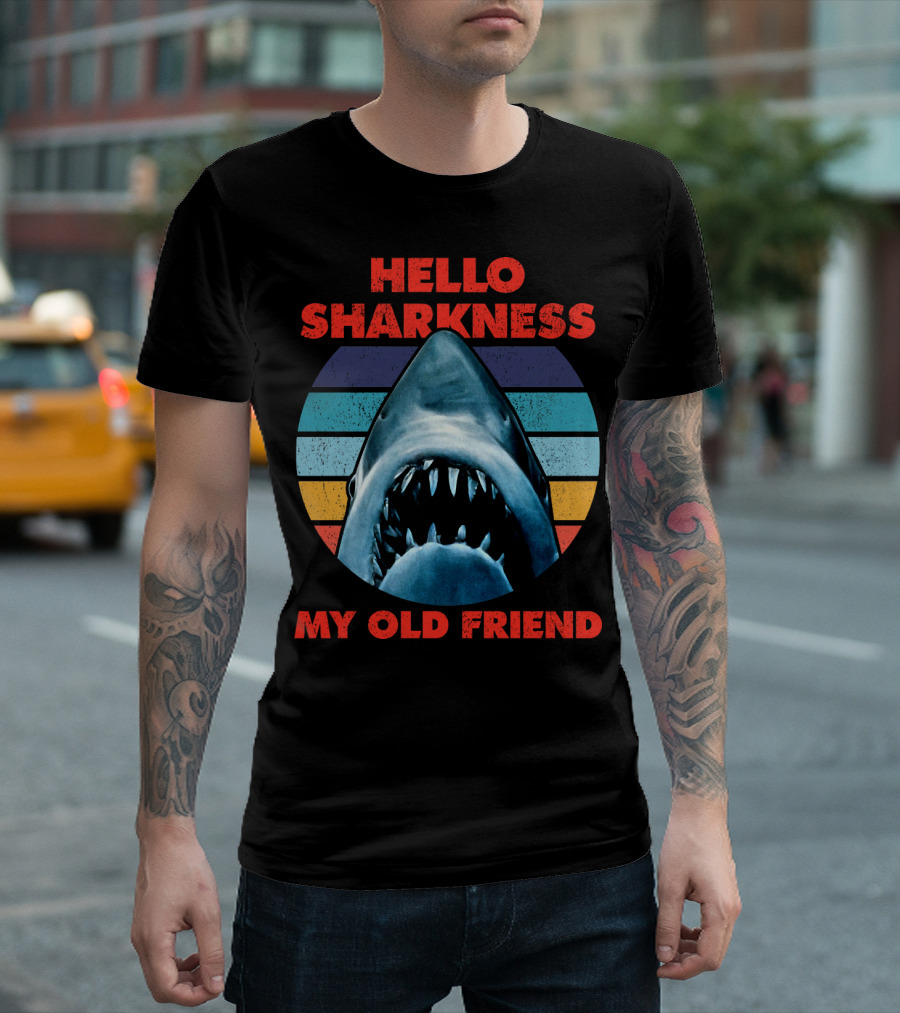 Hello Sharkness My Old Friend Retro Shark with Stripes T-Shirt