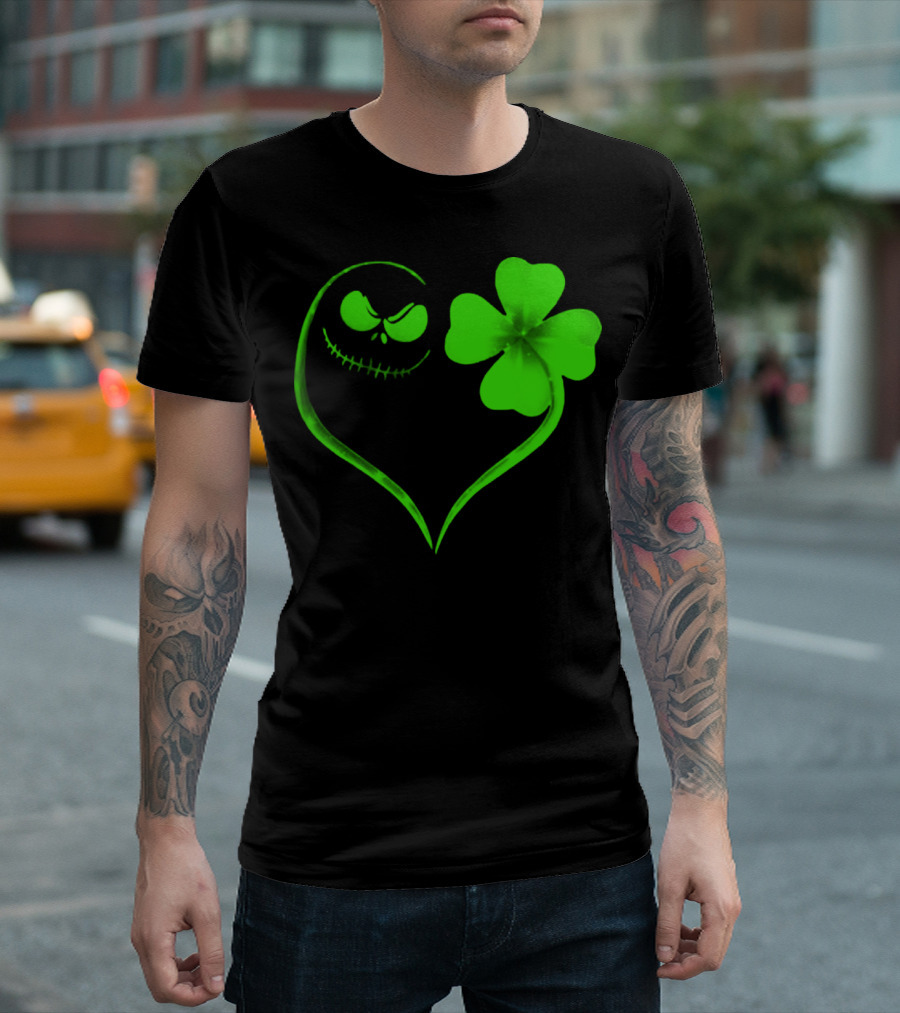 Jack Skellington Heart with Shamrock for St. Patrick's Day T-Shirt