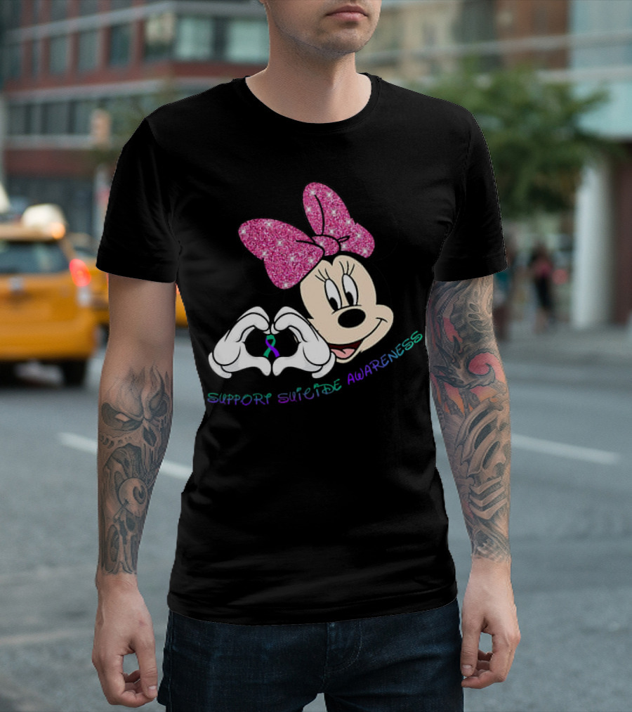 Minnie Mouse Support Suicide Awareness Pink Bow Heart Hands T-Shirt