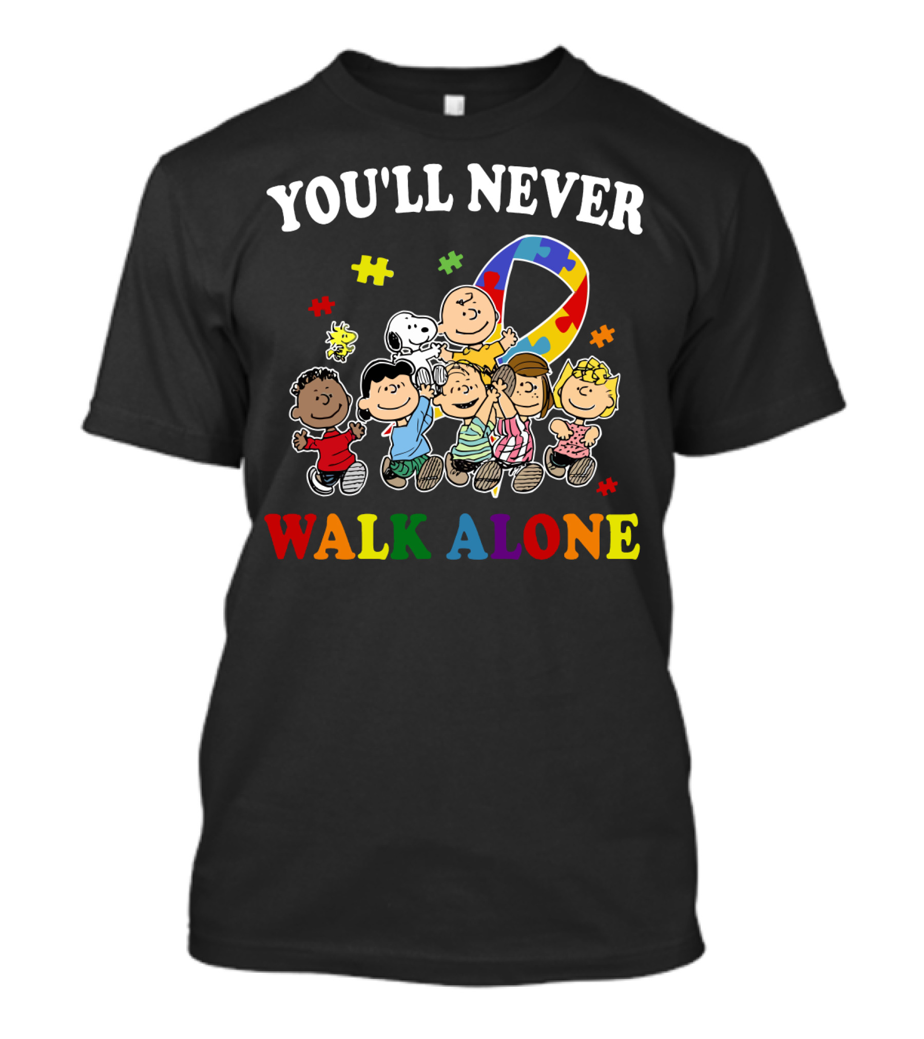 You'll Never Walk Alone Snoopy Autism Awareness Peanuts Puzzle Piece T-Shirt