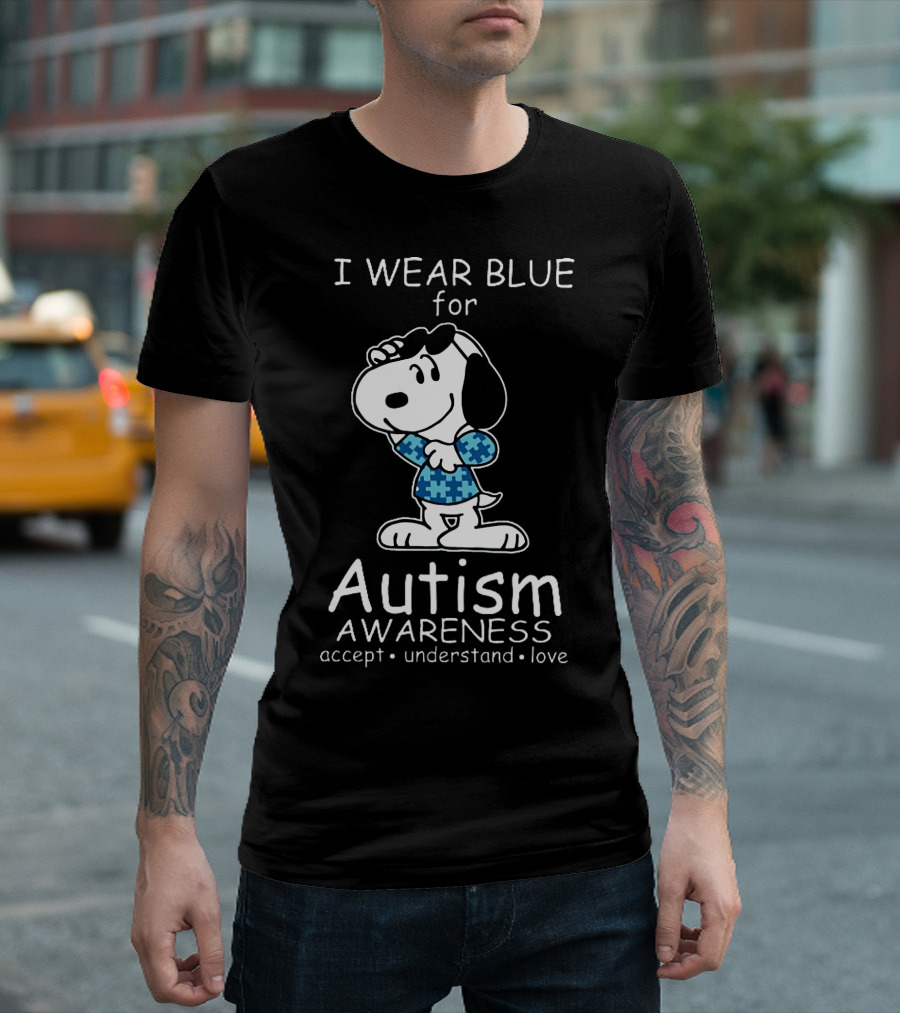 Snoopy I Wear Blue For Autism Awareness Accept Understand Love Peanuts T-Shirt