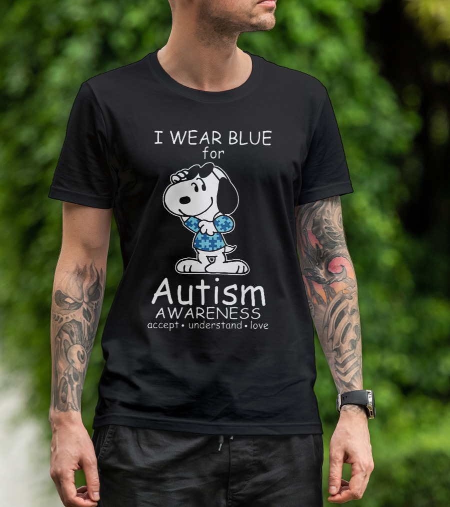Snoopy I Wear Blue For Autism Awareness Accept Understand Love Peanuts T-Shirt
