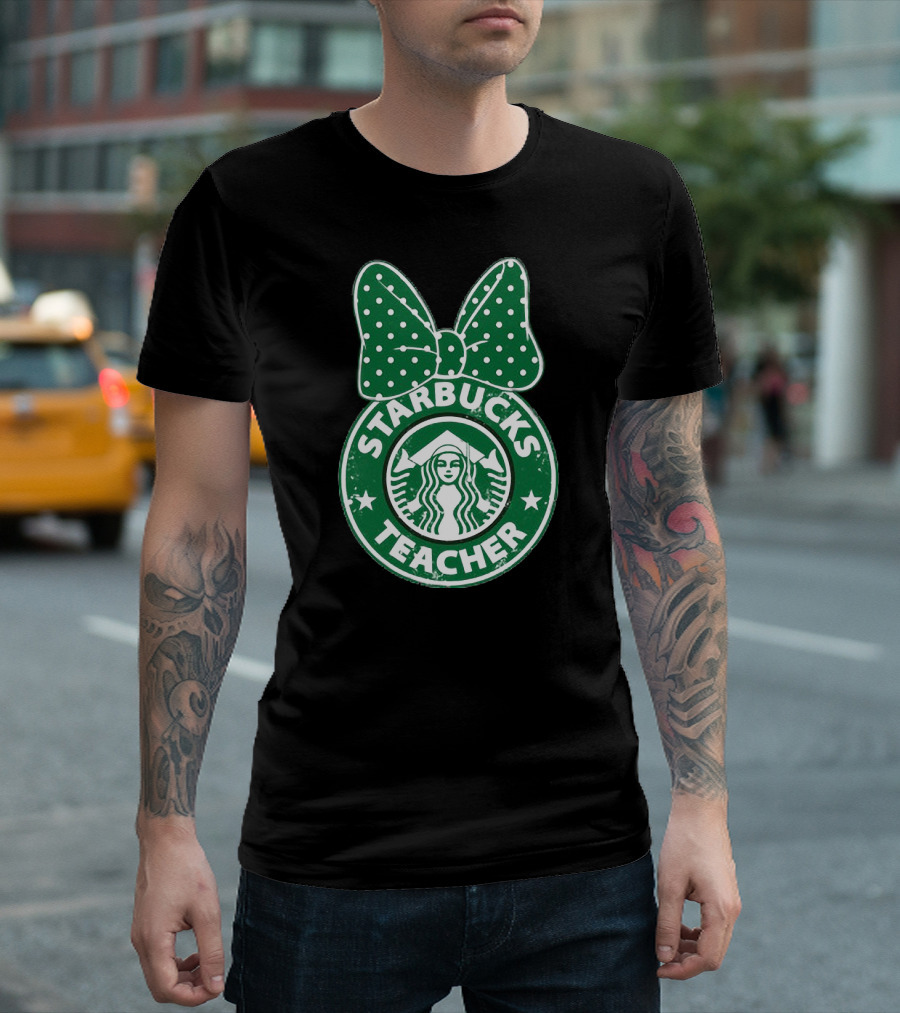Starbucks Teacher Mickey Ears Polka Dot Bow T-Shirt