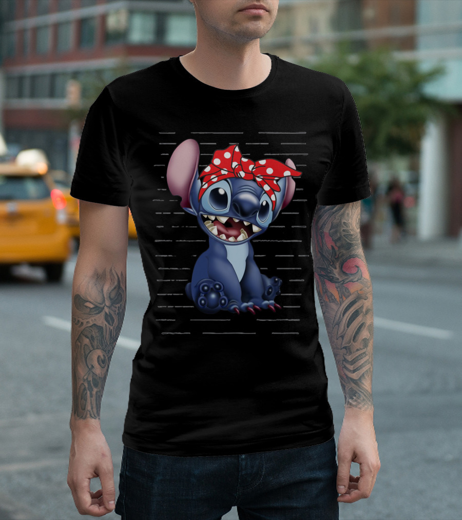Stitch Disney Character With Red Polka Dot Headband T-Shirt