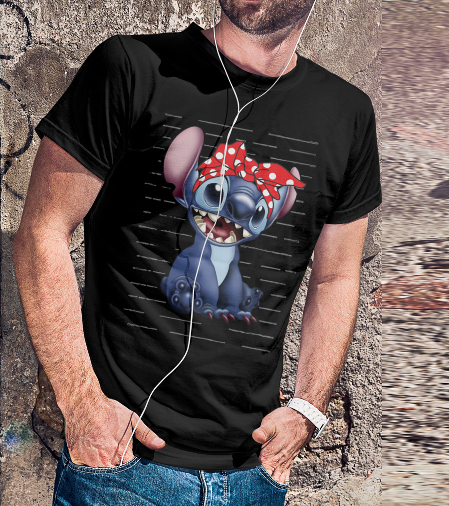 Stitch Disney Character With Red Polka Dot Headband T-Shirt
