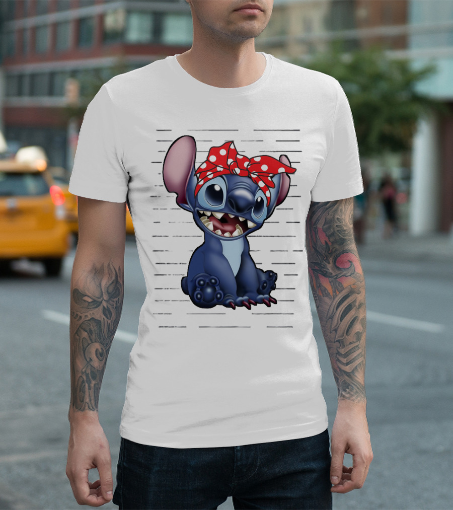 Stitch Disney Character with Red Polka Dot Headband T-Shirt
