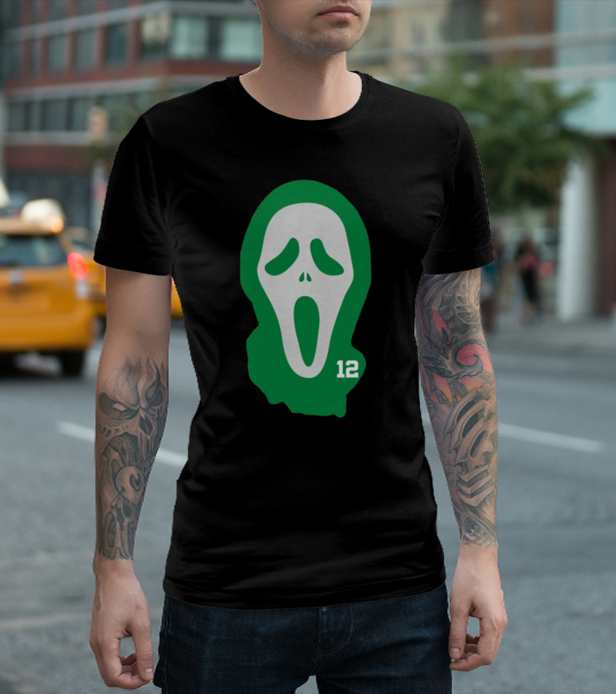 Basketball Team Scary Terry Rozier Scream Mask Number 12 Green T-Shirt