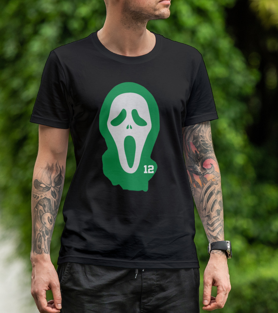 Basketball Team Scary Terry Rozier Scream Mask Number 12 Green T-Shirt