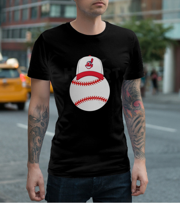 Cleveland Indians Logo On Baseball With Mickey Ears Cap T-Shirt
