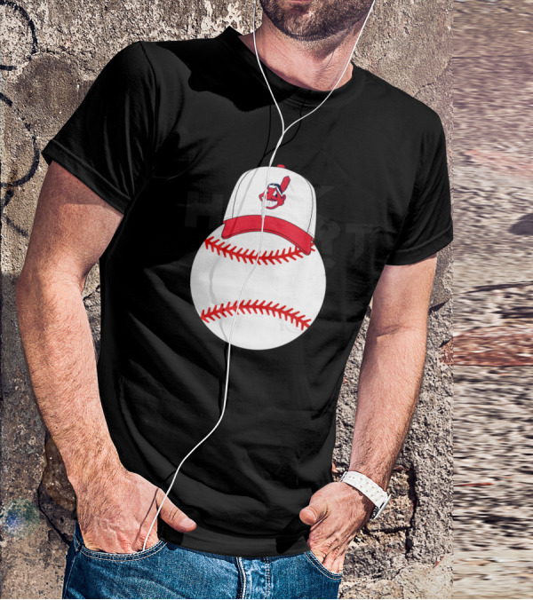Cleveland Indians Logo On Baseball With Mickey Ears Cap T-Shirt