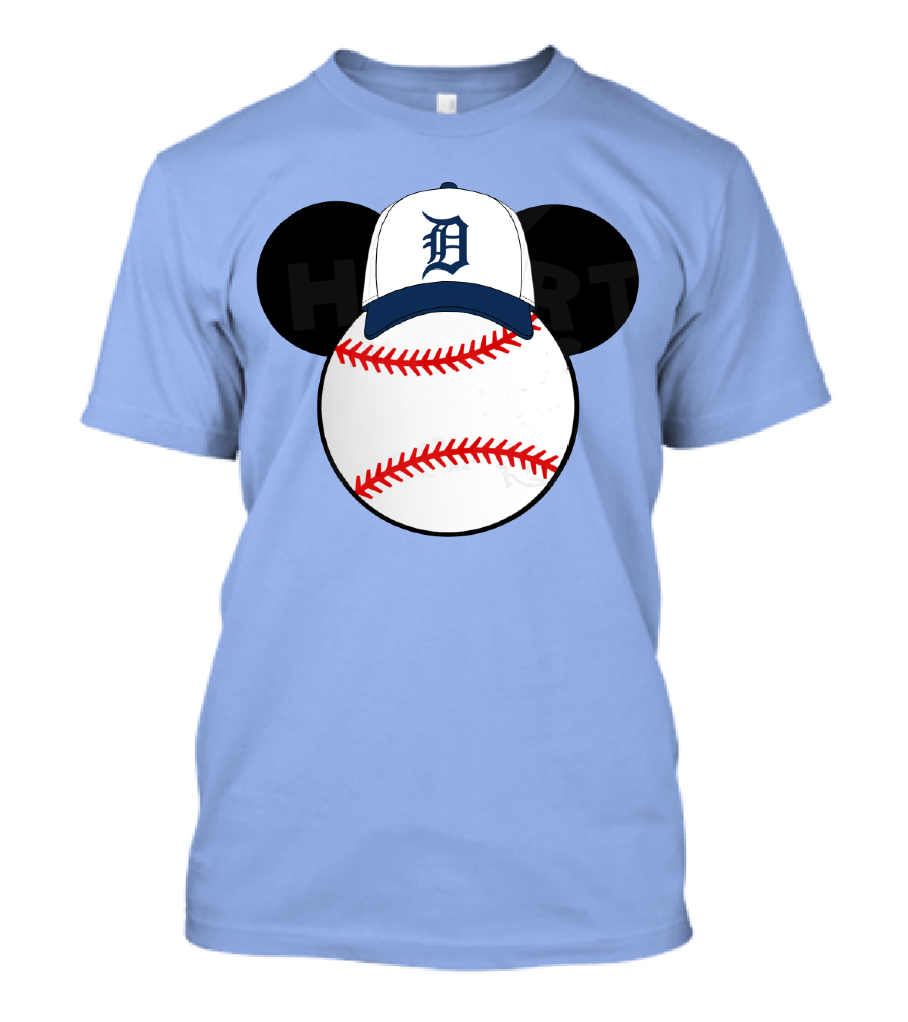 Detroit Tigers Mickey Mouse Ears Baseball Cap Heart Baseballs T-Shirt