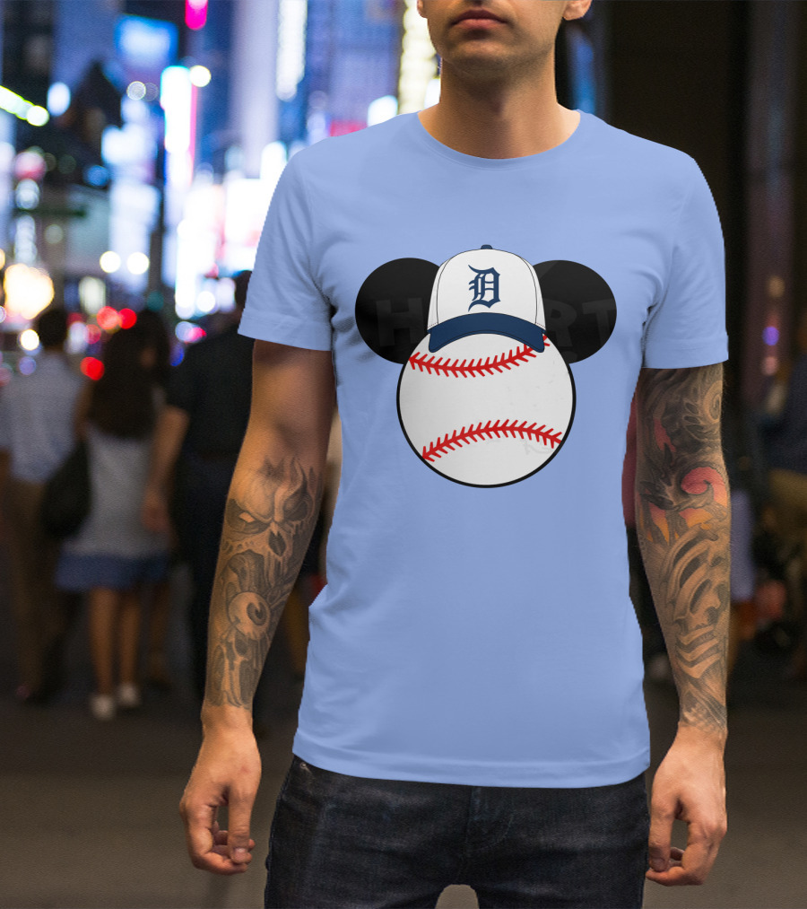 Detroit Tigers Mickey Mouse Ears Baseball Cap Heart Baseballs T-Shirt