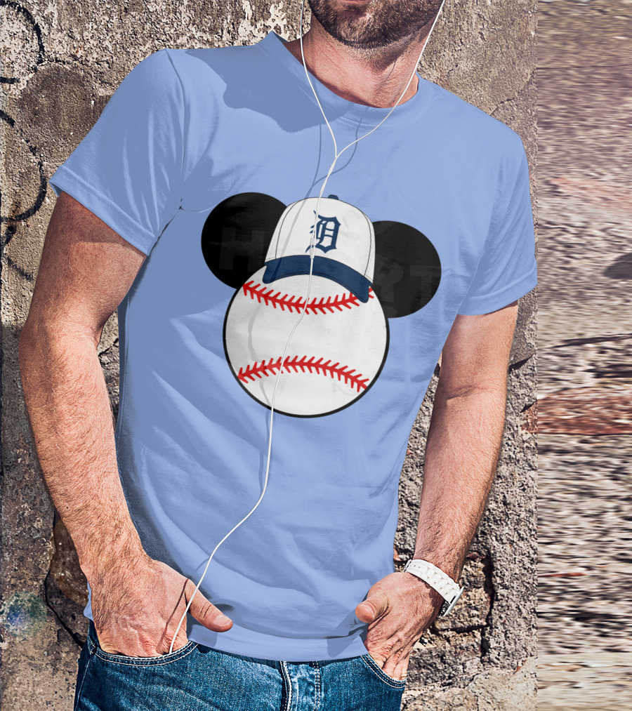 Detroit Tigers Mickey Mouse Ears Baseball Cap Heart Baseballs T-Shirt
