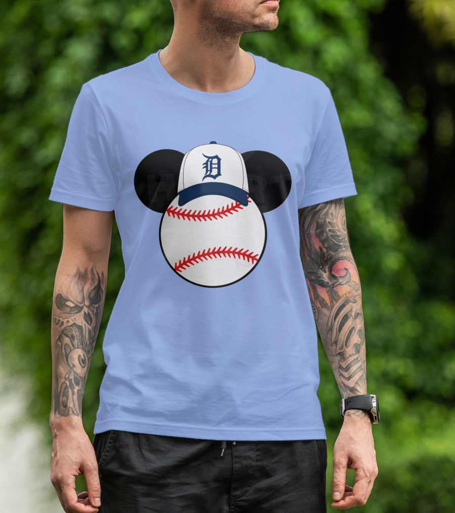 Detroit Tigers Mickey Mouse Ears Baseball Cap Heart Baseballs T-Shirt
