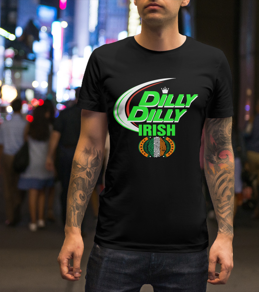 Dilly Dilly Irish St Patrick's Day With Irish Flag And Crown Motif T-Shirt