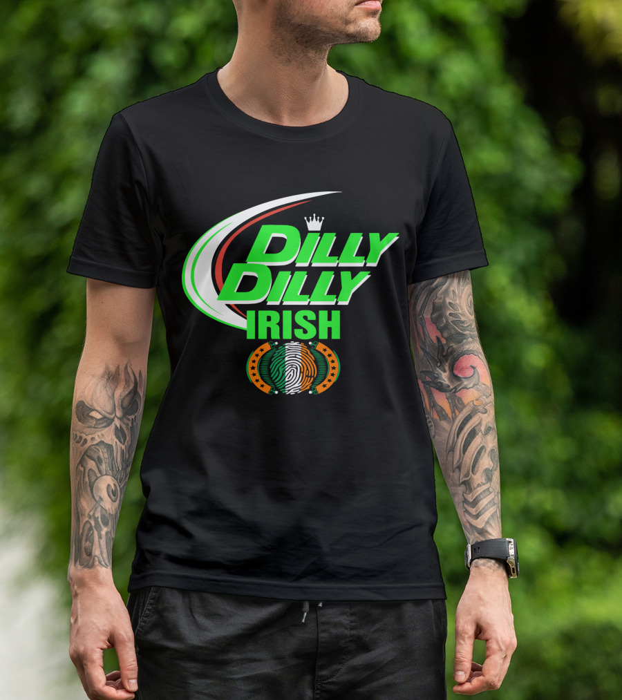 Dilly Dilly Irish St Patrick's Day With Irish Flag And Crown Motif T-Shirt