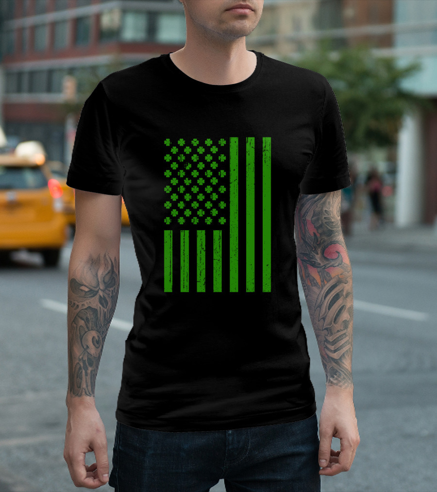 Happy St. Patrick's Day Shamrock American Flag Irish T-Shirt