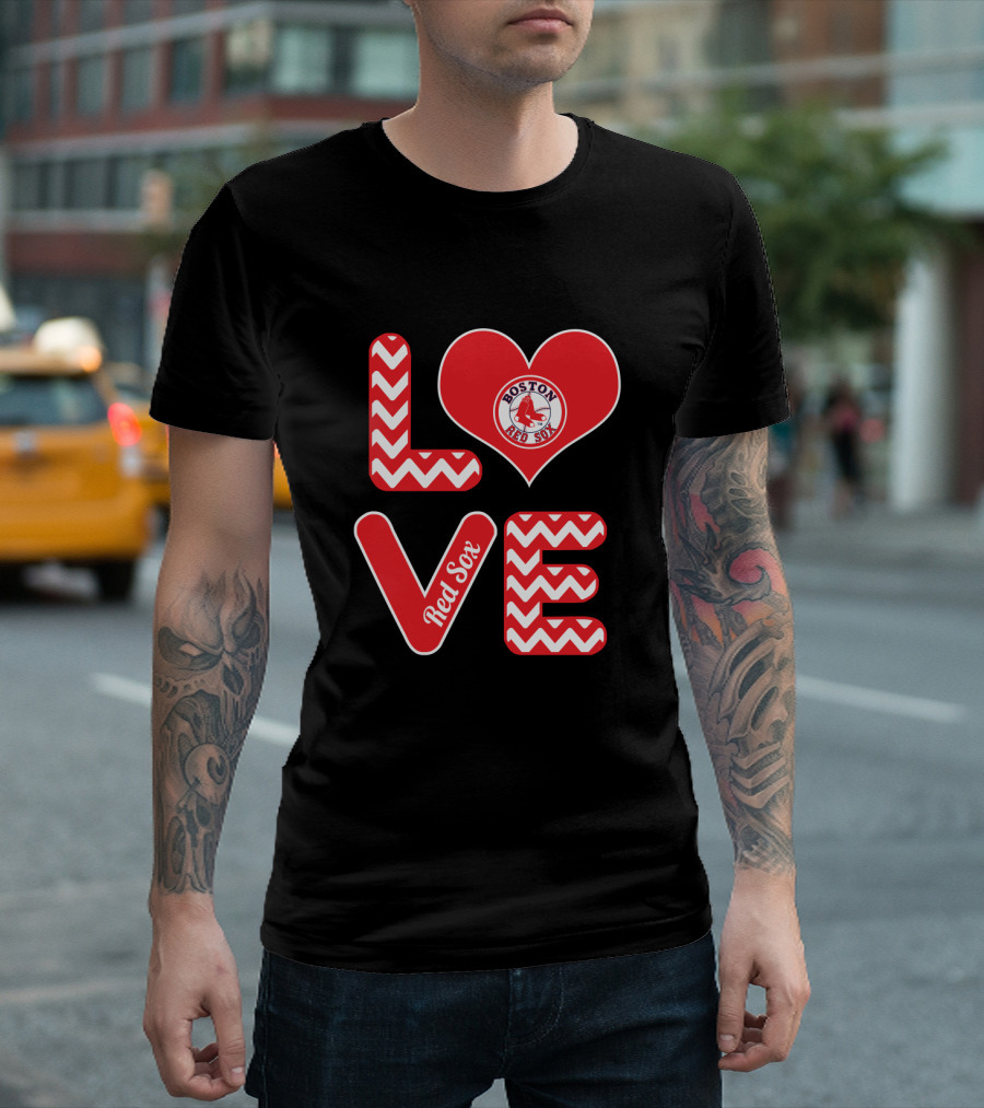 Boston Red Sox Love Heart Fans Baseball Chevron T-Shirt
