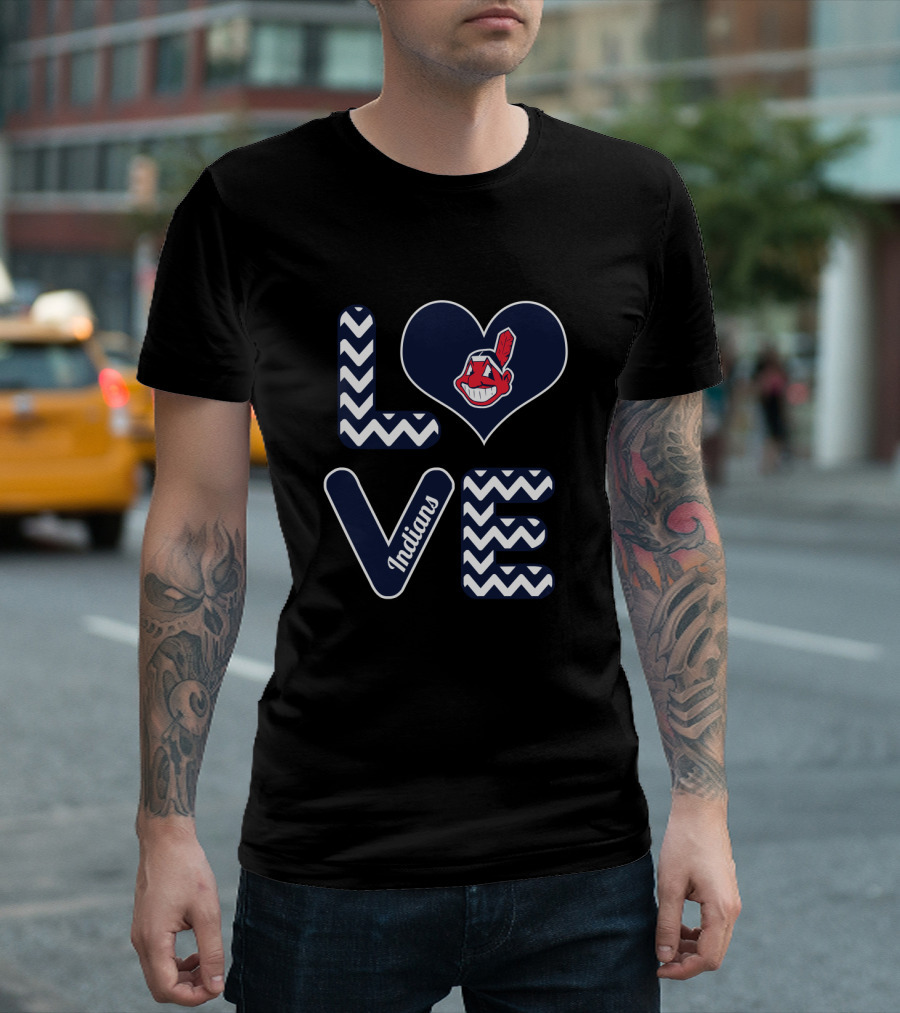 Love Heart Chevron Indians Fan Baseball Cleveland T-Shirt