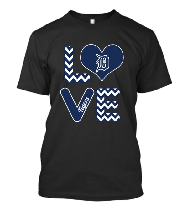 Love Detroit Tigers With Heart Logo And Chevron T-Shirt