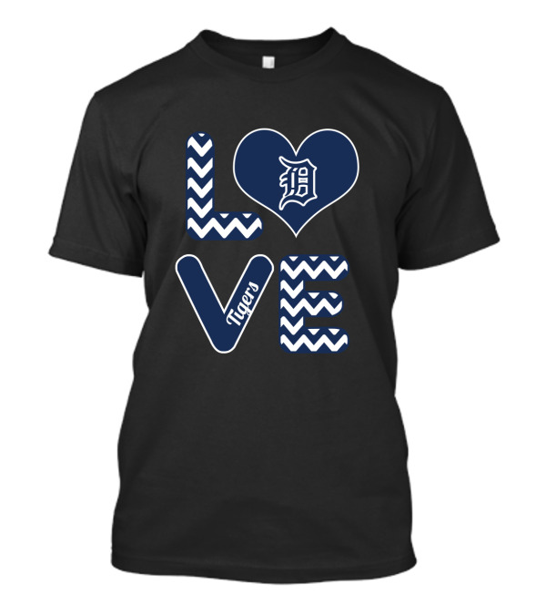 Love Detroit Tigers With Heart Logo And Chevron T-Shirt