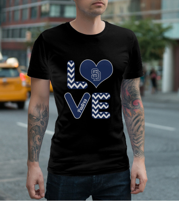 Love San Diego Padres Fans Baseball Chevron Heart T-Shirt