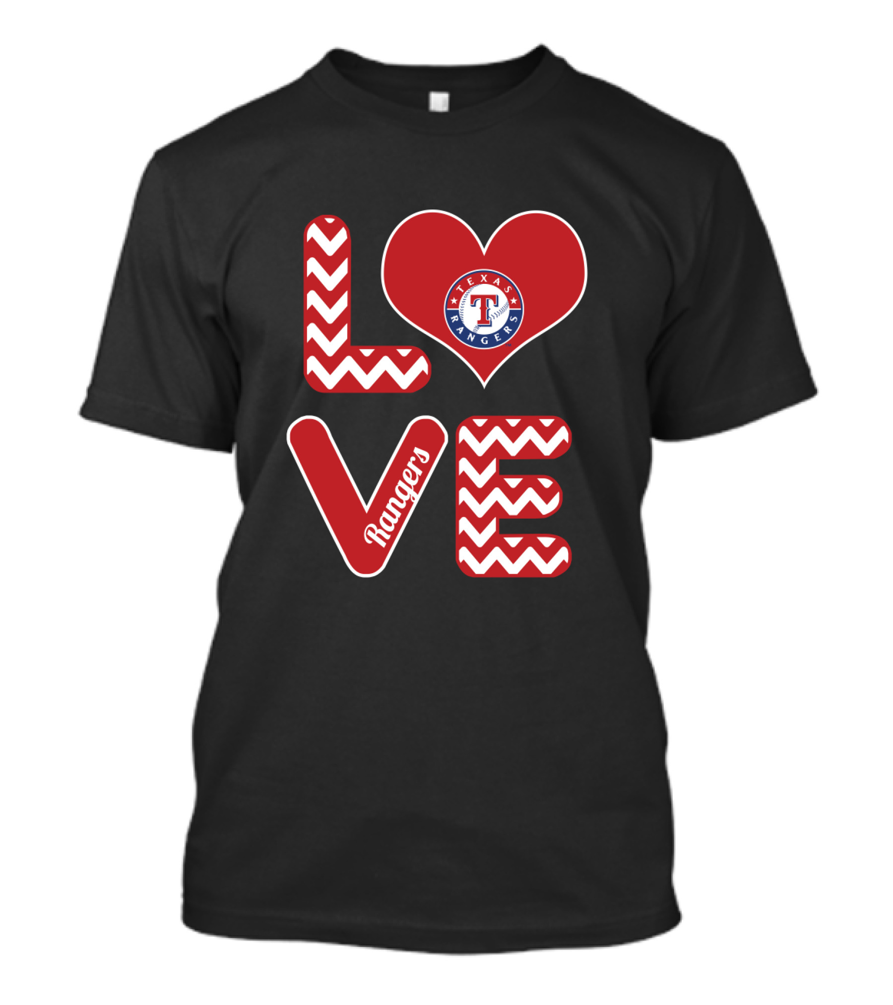 Texas Rangers Love Heart Design Fans Baseball Chevron T-Shirt