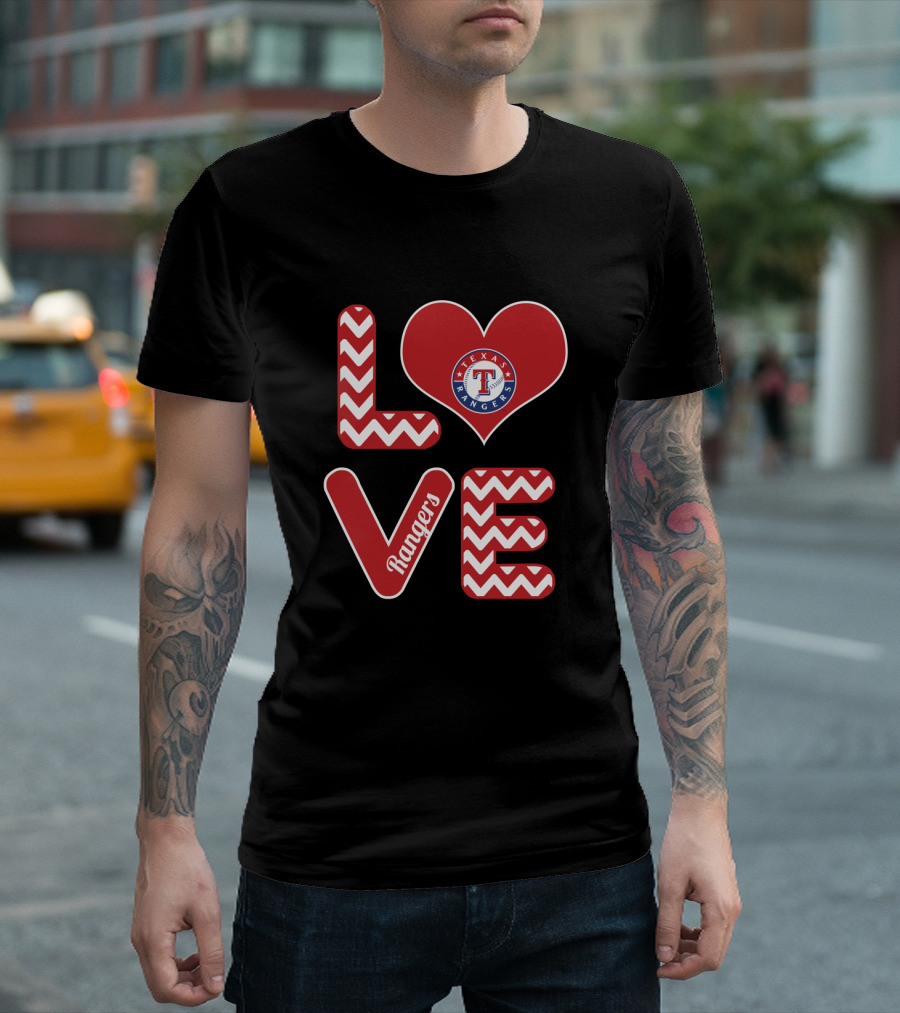Texas Rangers Love Heart Design Fans Baseball Chevron T-Shirt