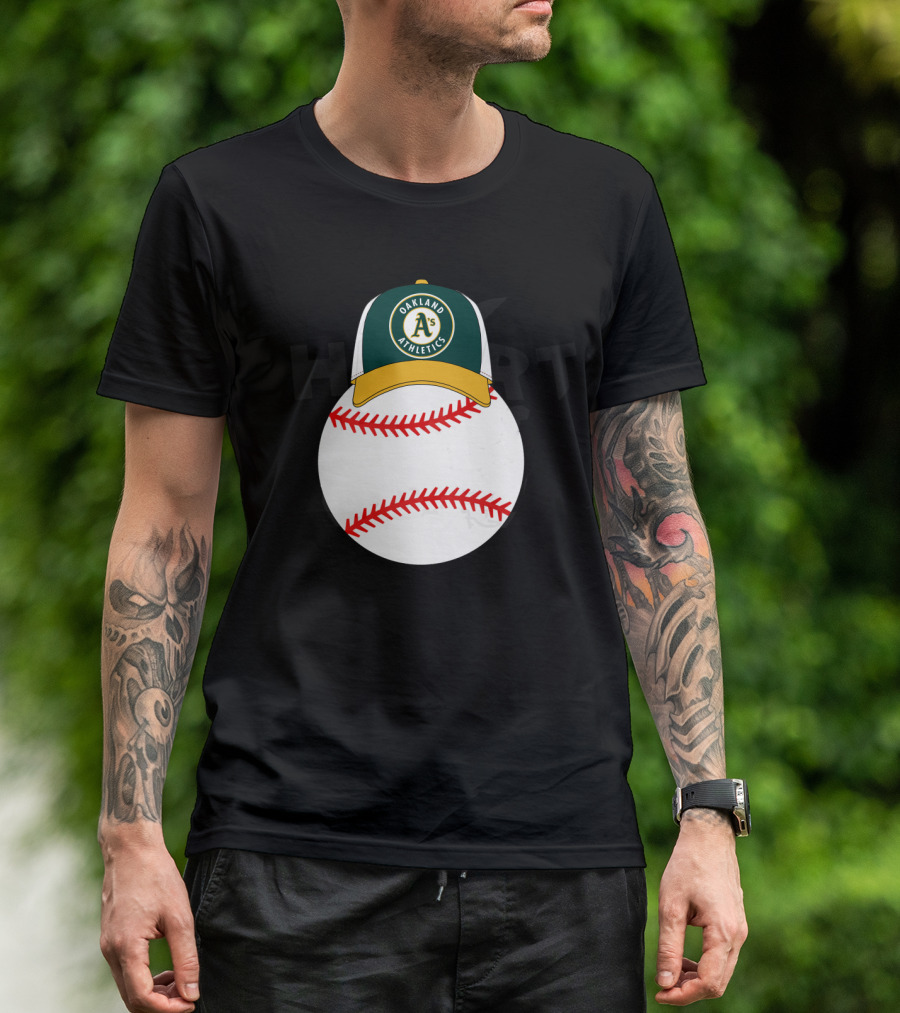 Oakland Athletics Baseball With Mickey Mouse Ears Hat T-Shirt