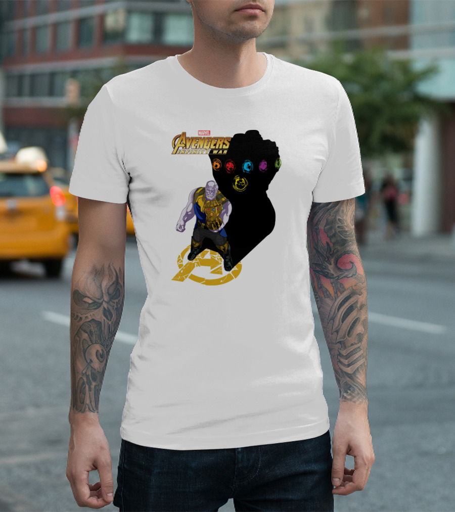 Avengers Infinity War Thanos with Gauntlet and Infinity Stones Shadow Marvel T-Shirt
