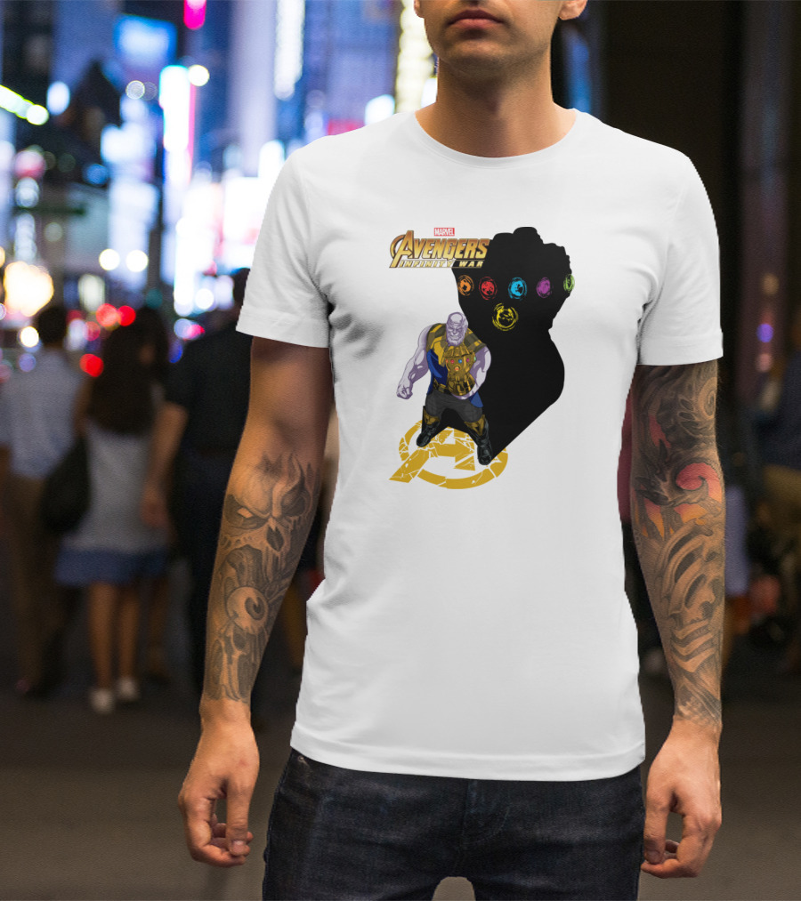 Avengers Infinity War Thanos With Gauntlet And Infinity Stones Shadow Marvel T-Shirt