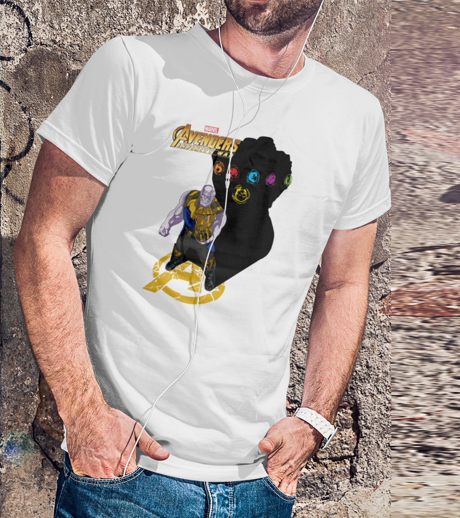Avengers Infinity War Thanos With Gauntlet And Infinity Stones Shadow Marvel T-Shirt