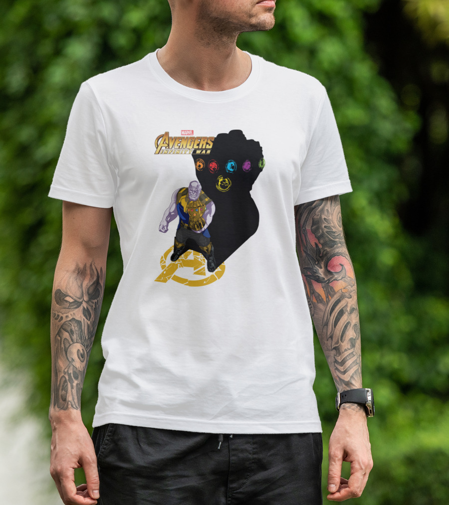 Avengers Infinity War Thanos With Gauntlet And Infinity Stones Shadow Marvel T-Shirt