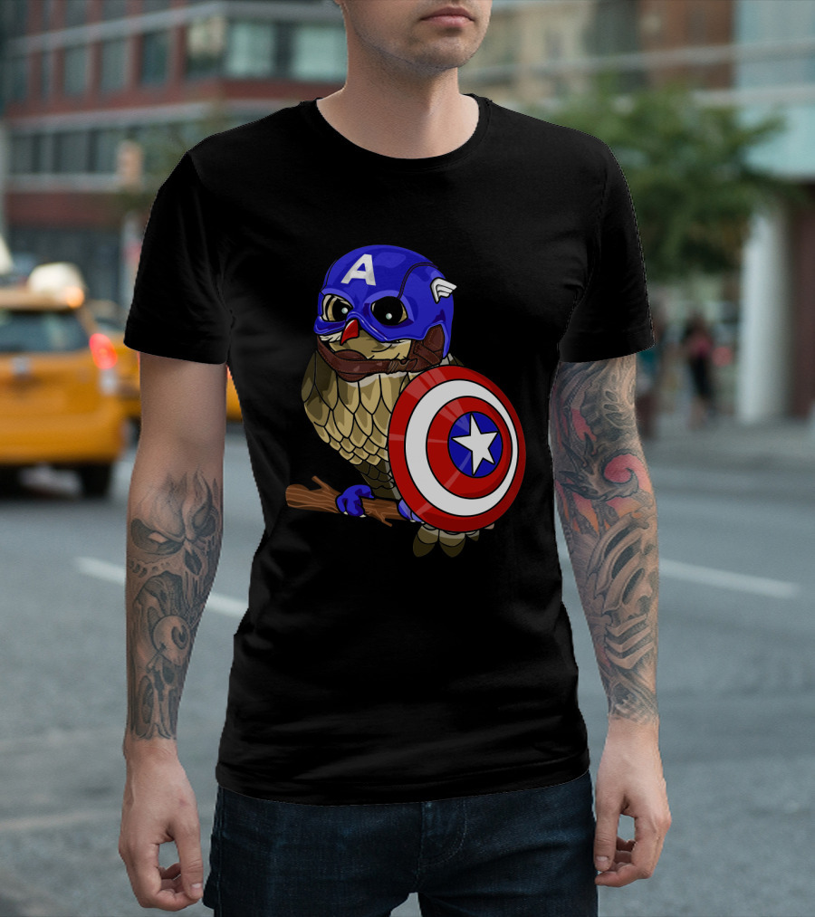 Captain America Owl Holding Shield Owlvengers Crossover T-Shirt