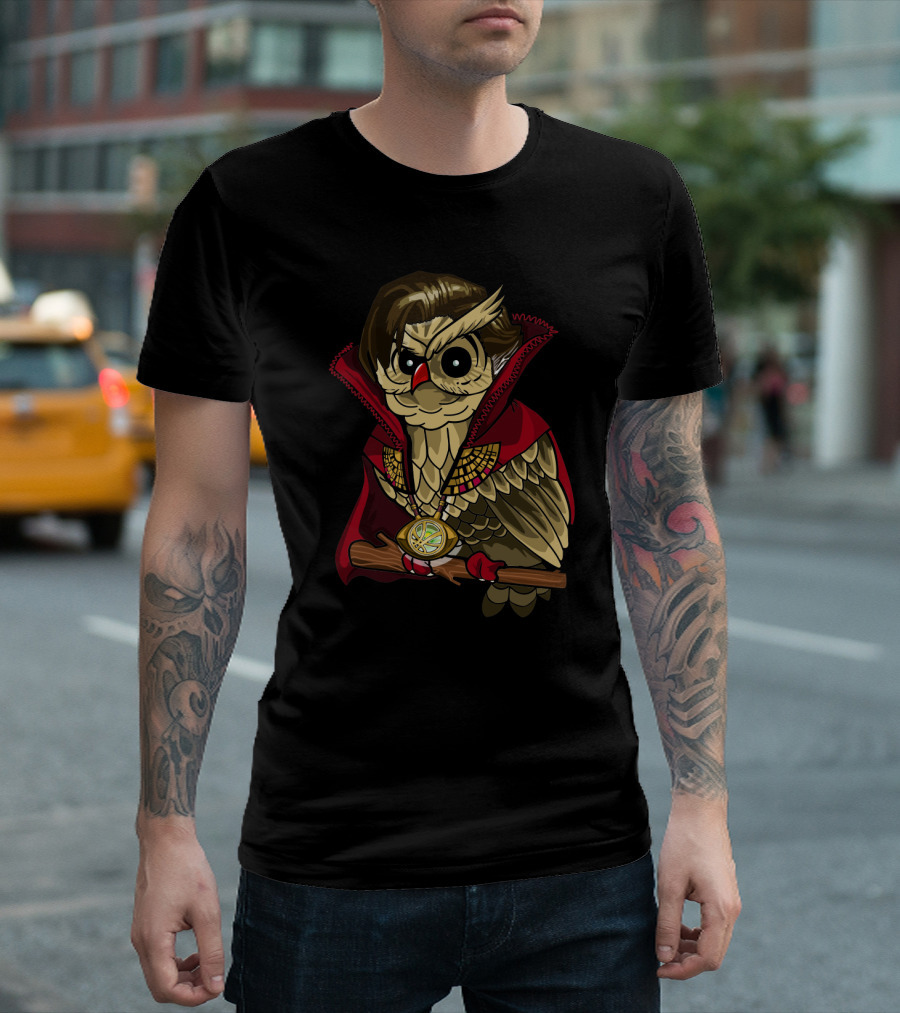 Dr. Strange Owl Parody Cape and Amulet Creative Superhero Fusion T-Shirt