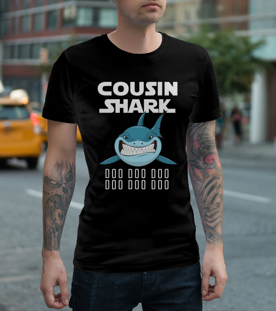 Cousin Shark Doo Doo Doo Cartoon Blue Shark Graphics T-Shirt