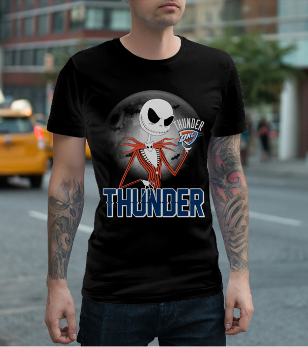 Jack Thunder Halloween Oklahoma City Okc Fan Moon Bats T-Shirt