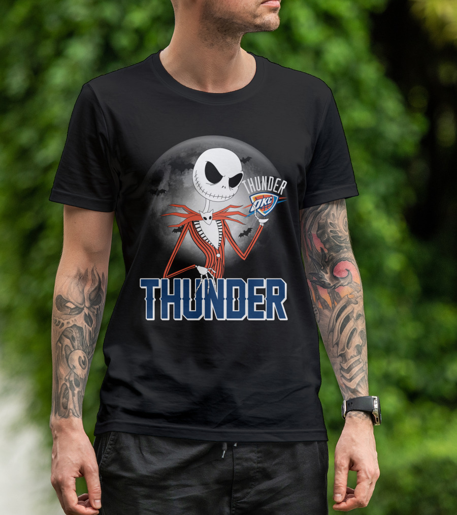 Jack Thunder Halloween Oklahoma City Okc Fan Moon Bats T-Shirt