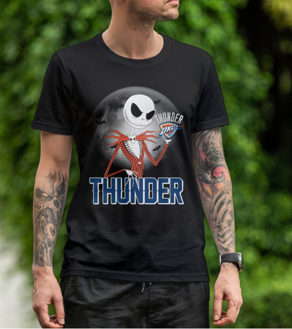 Jack Thunder Halloween Oklahoma City Okc Fan Moon Bats T-Shirt