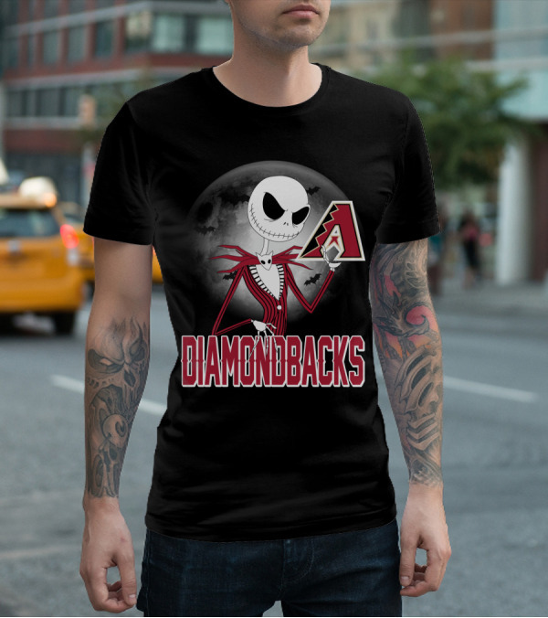 Jack Skellington Halloween Arizona Diamondbacks Moon And Bats T-Shirt