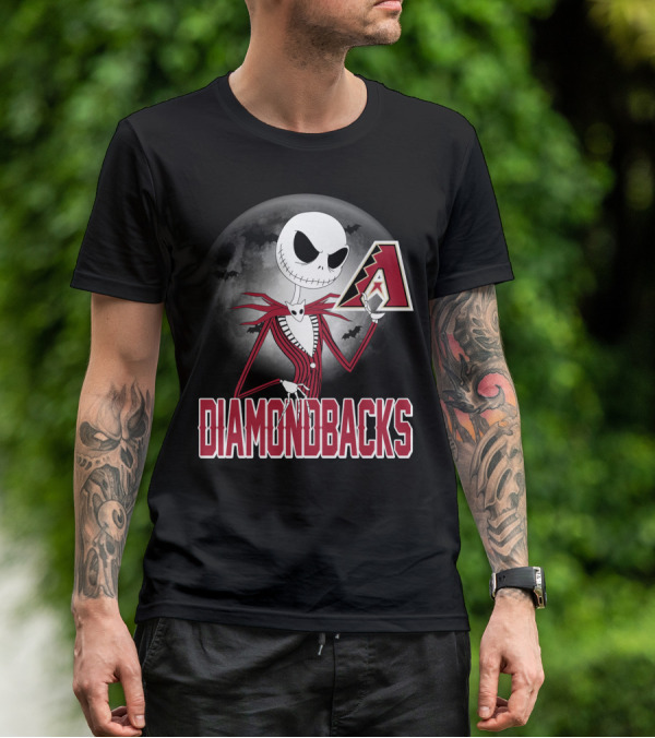 Jack Skellington Halloween Arizona Diamondbacks Moon And Bats T-Shirt