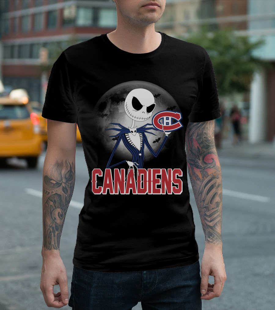 Jack Skellington Halloween Canadiens Logo Moon Background T-Shirt