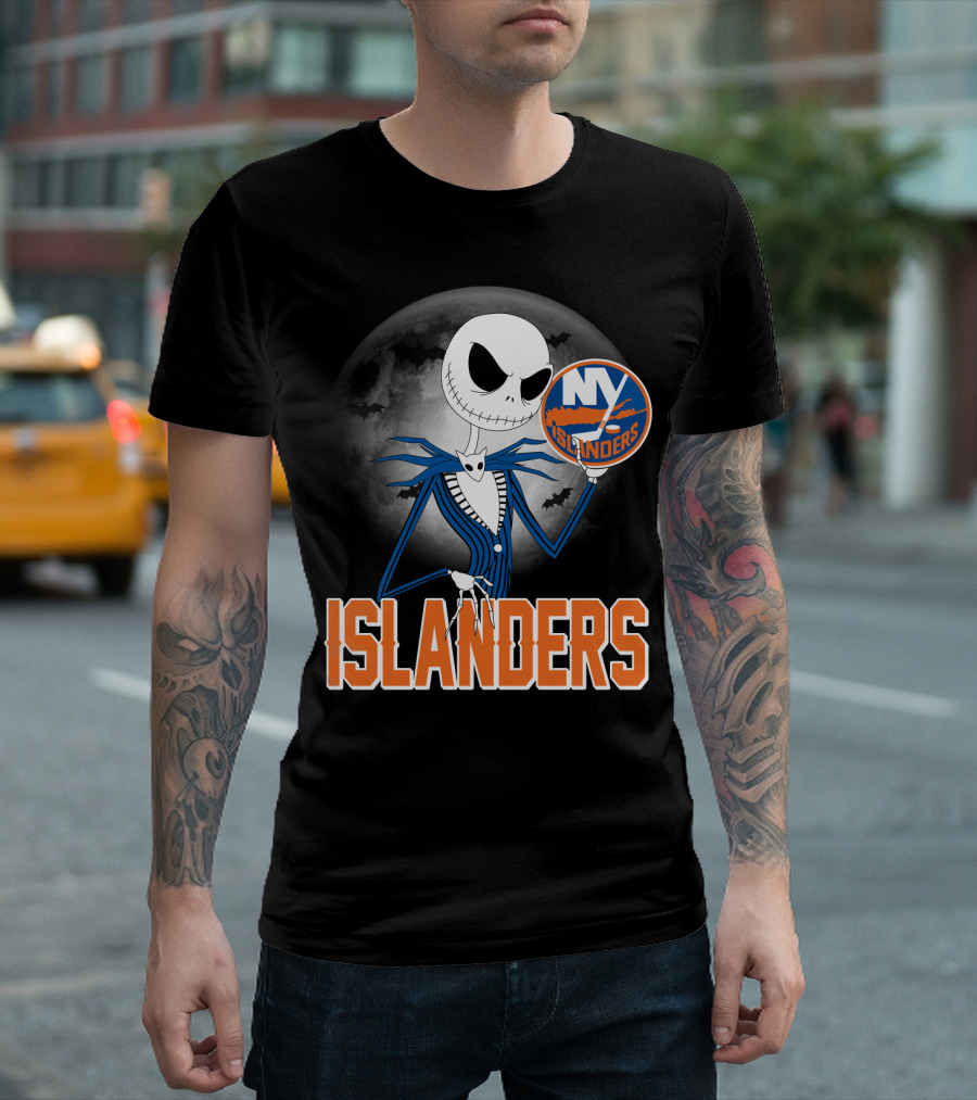 Jack Skellington Halloween NY Islanders Moon Background T-Shirt