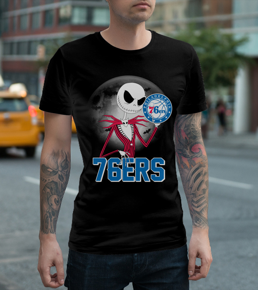 Jack Skellington Philadelphia 76ers Halloween Moon T-Shirt