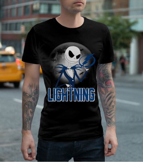 Jack Skellington Tampa Bay Lightning Halloween Moon Scene T-Shirt
