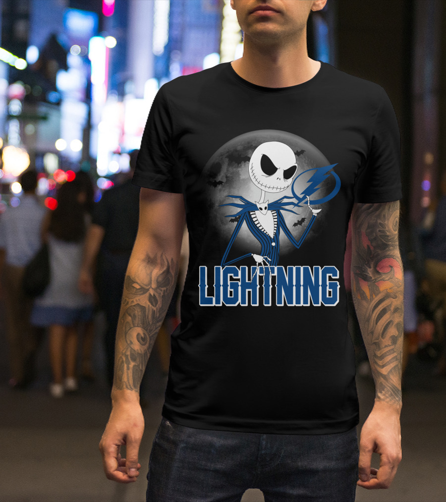 Jack Skellington Tampa Bay Lightning Halloween Moon Scene T-Shirt